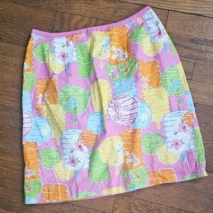 Lilly Pulitzer Pink Multicolor Lantern Print Pencil Skirt